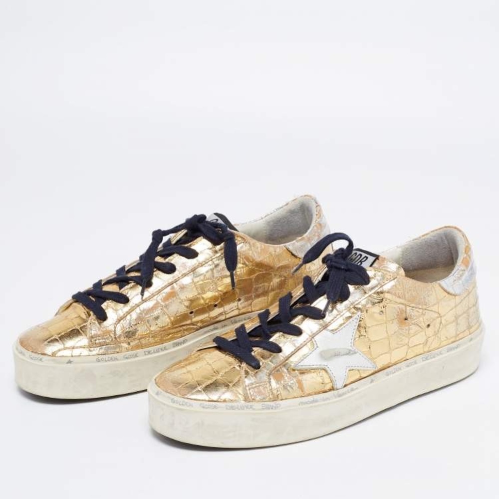 Golden Goose Gold Croc Embossed Leather Superstar Low-Top Sneaker